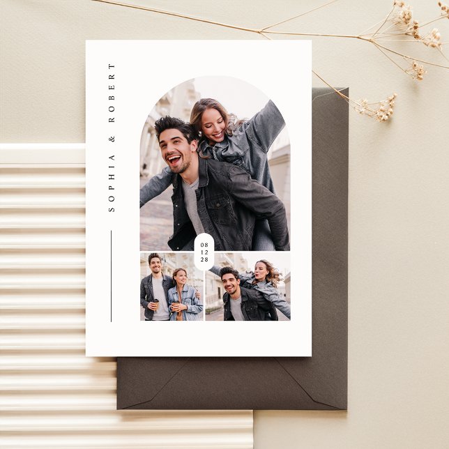 Modern minimalistisk 3-fotokollage Bröllop Inbjudningar (Skapare uppladdad)