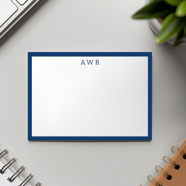 Modern minimalistisk 3 Monogram 1 Gräns-marinblå Anteckningskort (Skapare uppladdad)