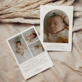 Modern minimalistisk 4-foto båge baby födelse meddelande