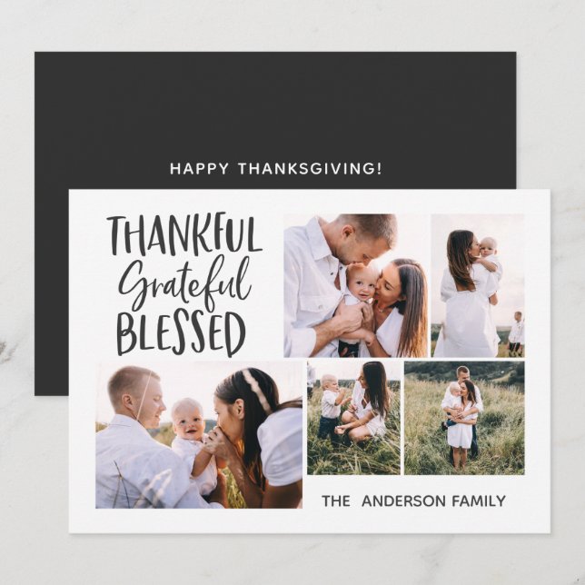 modern minimalistisk 4-foto tackkort för thanksgiv julkort (Fram/baksida)