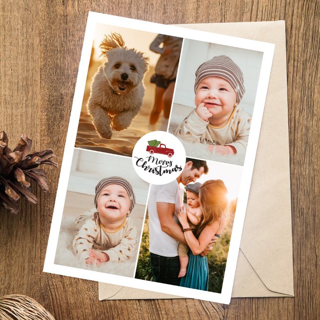 Modern minimalistisk 4-fotokollage jul julkort (Skapare uppladdad)