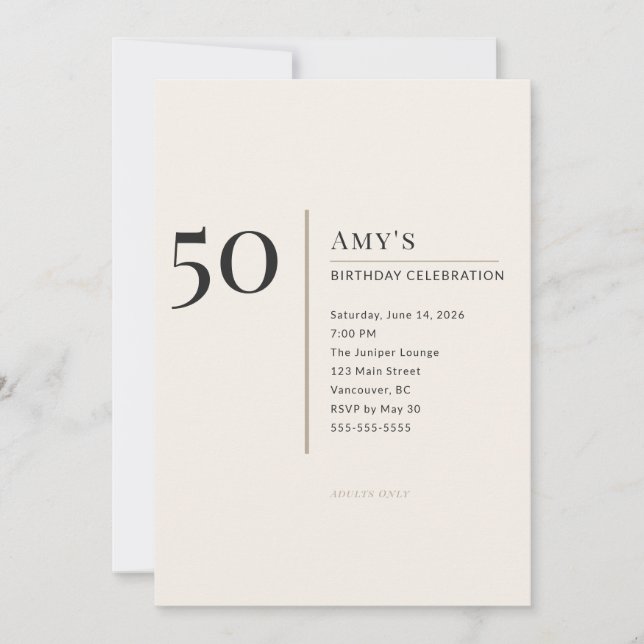 Modern minimalistisk 50-års firande för vuxna inbjudningar (Framsida)