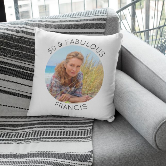 Modern Minimalistisk 50 & Fantastisk Foto Kudde (Modern Minimalist 50 & Fabulous Photo Throw Pillow)