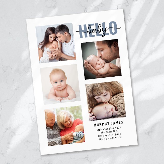 Modern minimalistisk 5-foto-Baby-födelse Meddelande (Skapare uppladdad)