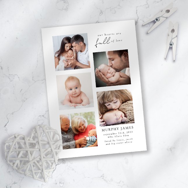 Modern minimalistisk 5-foto-Baby-födelse Meddelande (Skapare uppladdad)