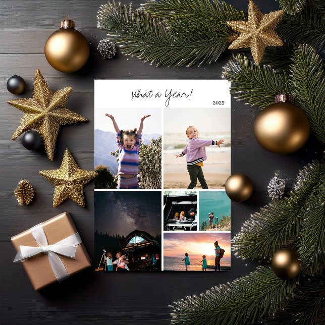 Modern minimalistisk 6-foto collage årssammanfattn julkort (Skapare uppladdad)