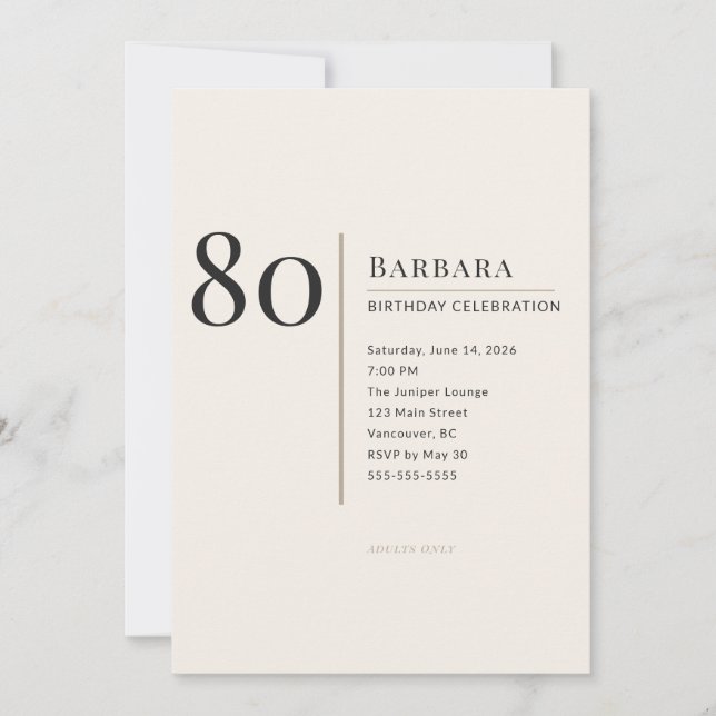 Modern minimalistisk 80-års firande för vuxna inbjudningar (Framsida)