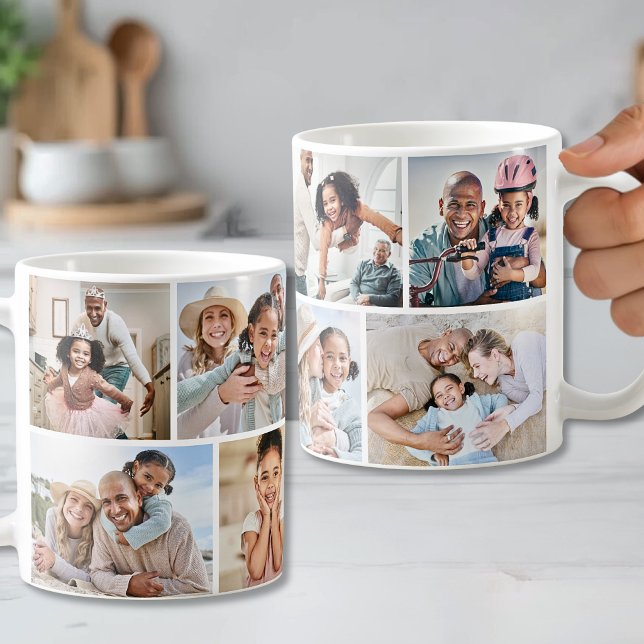 Modern minimalistisk 8-fotogaller collage kaffemugg (Modern Minimalist 8 Photo Grid Collage Coffee Mug )
