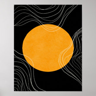 Modern minimalistisk Abstrakt, svart och Gult Post Poster