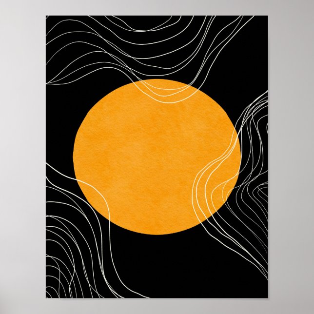 Modern minimalistisk Abstrakt, svart och Gult Post Poster (Framsidan)