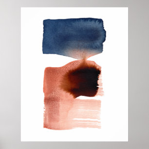 Modern minimalistisk Abstrakt Vattenfärgsblå sepia Poster