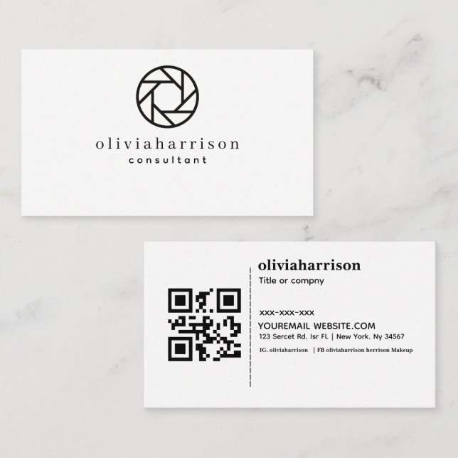 Modern minimalistisk Affärskort med QR-kod Visitkort (Fram/baksida)