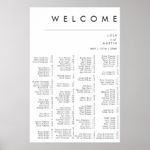 Modern minimalistisk alfabetisk sittningslista poster