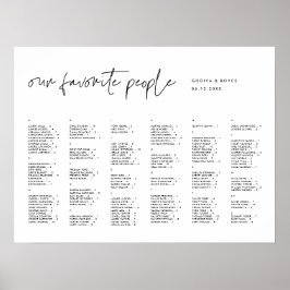 Modern minimalistisk alfabetisk sittplan poster