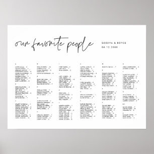 Modern minimalistisk alfabetisk sittplan poster