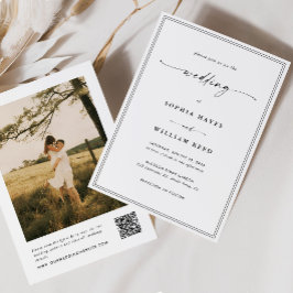 Modern minimalistisk allt-i-ett QR-kod foto bröllo Inbjudningar