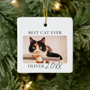 Modern minimalistisk anpassad Bästa Katt Någonsin Julgransprydnad Keramik