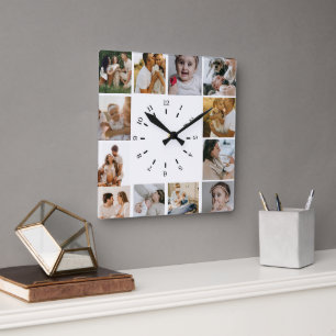 Modern minimalistisk anpassad fotokollagefamilj fyrkantig klocka