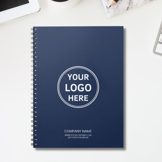 Modern Minimalistisk Anpassad Logotyp Marinblå Anteckningsbok (Modern Minimal Custom Logo Navy Blue Notebook)