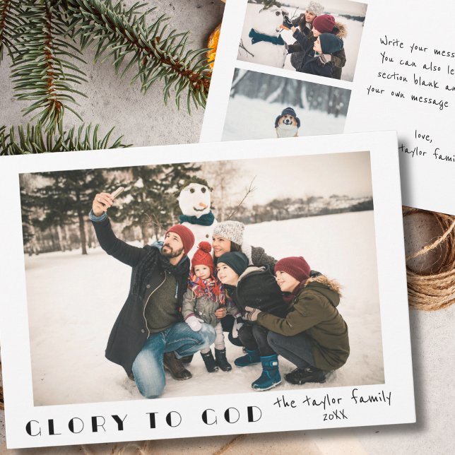 Modern minimalistisk ära till Gud-foto Julkort (Modern Minimalist Glory to God Religious Christmas Photo Holiday Card- 3 photos personalized custom )