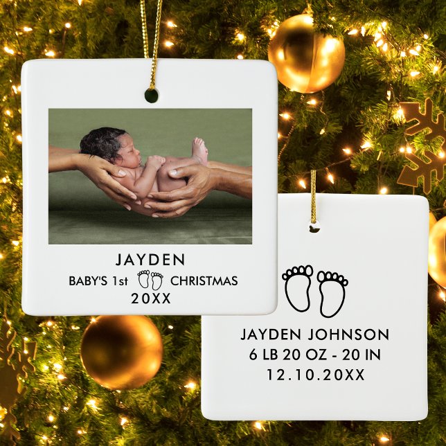 Modern minimalistisk Baby 1:a julfoto Julgransprydnad Keramik (Modern Minimalist Baby 1st Christmas Photo Ceramic Ornament
)