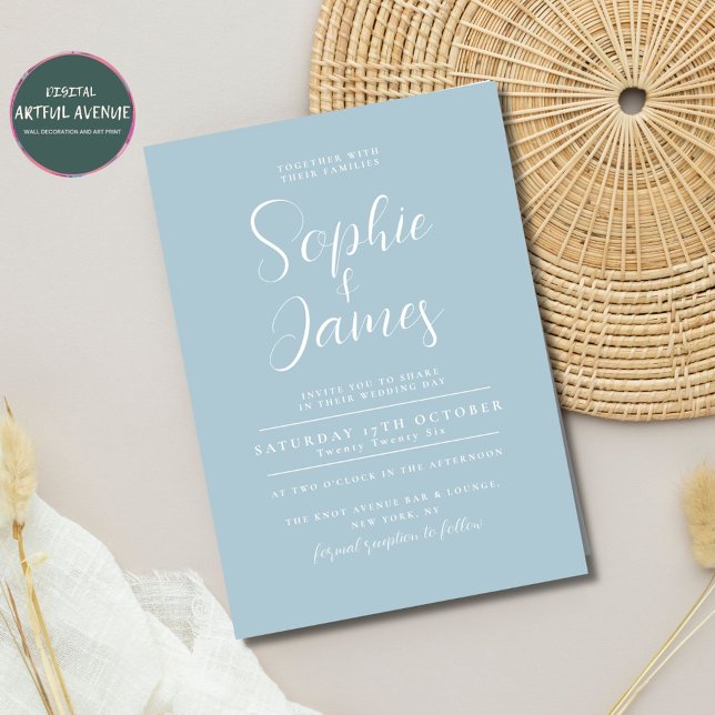 Modern minimalistisk Baby blue Bröllop Inbjudningar (Minimal wedding invitation - baby blue)