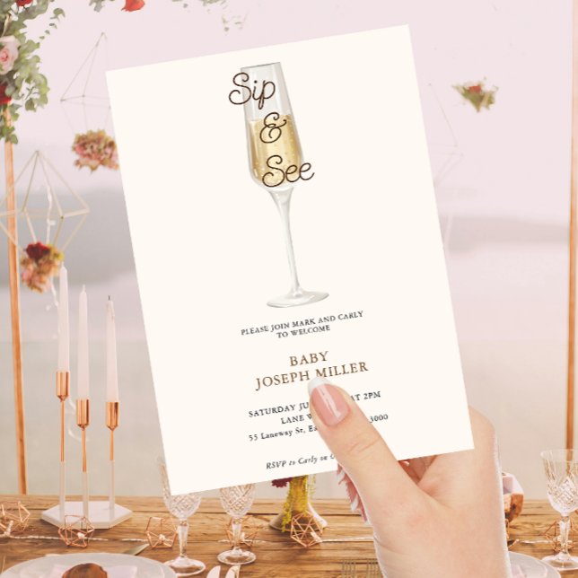 Modern minimalistisk Baby sip och se babyskor Inbjudningar (Skapare uppladdad)
