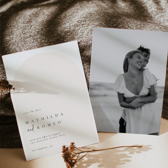 Modern minimalistisk bågböna bröllop spara datum inbjudningar (Skapare uppladdad)