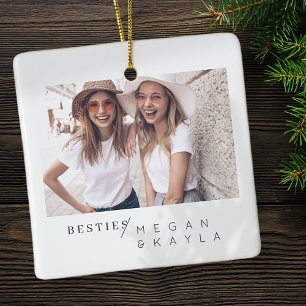 Modern, minimalistisk, bästa vänner, BFF-foto Julgransprydnad Keramik