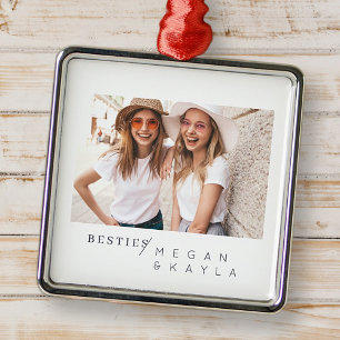 Modern, minimalistisk, bästa vänner, BFF-foto Julgransprydnad Metall