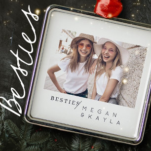 Modern, minimalistisk, bästa vänner, BFF-foto Julgransprydnad Metall