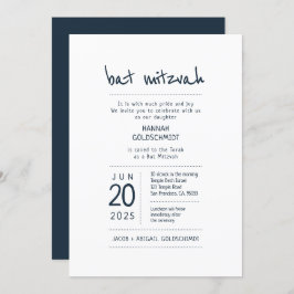 Modern + minimalistisk Bat mitzvah Inbjudningar