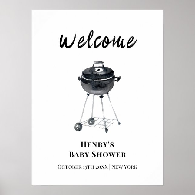 Modern minimalistisk BBQ-grill Baby Shower-Välkoms Poster (Framsidan)