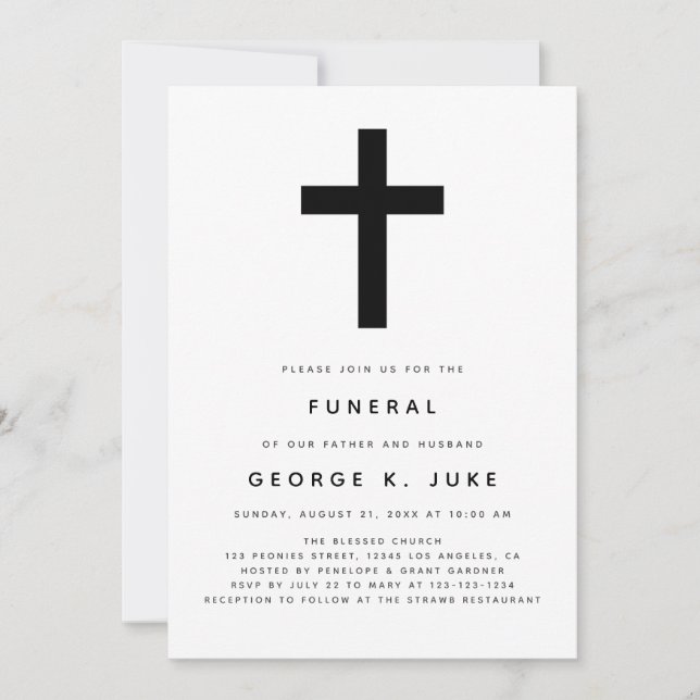 Modern minimalistisk begravningsnotis inbjudningar (Framsida)