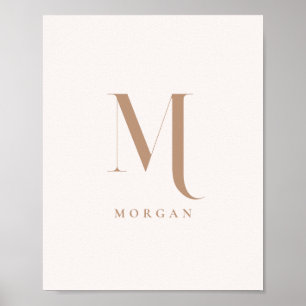 Modern minimalistisk beige anpassad monogram initi poster
