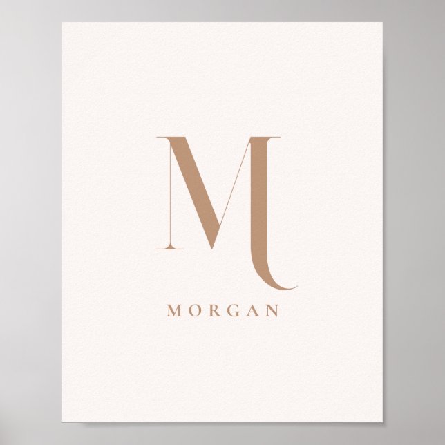 Modern minimalistisk beige anpassad monogram initi poster (Framsidan)