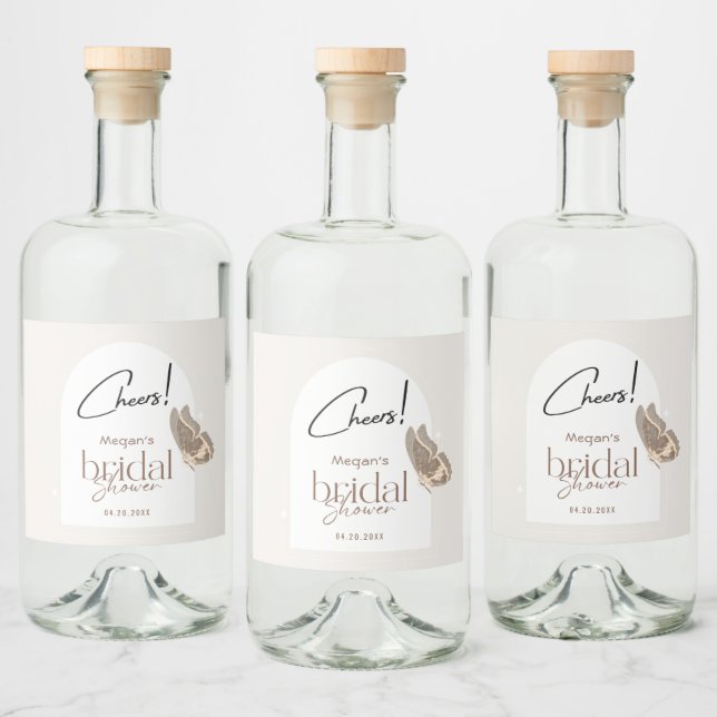 Modern minimalistisk Beige Butterfly-Möhippa Spritflaskor Etikett (Flaskor)