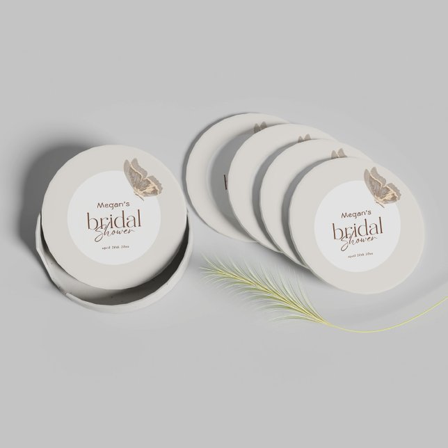 Modern minimalistisk Beige Butterfly-Möhippa Underlägg Papper Rund (Skapare uppladdad)