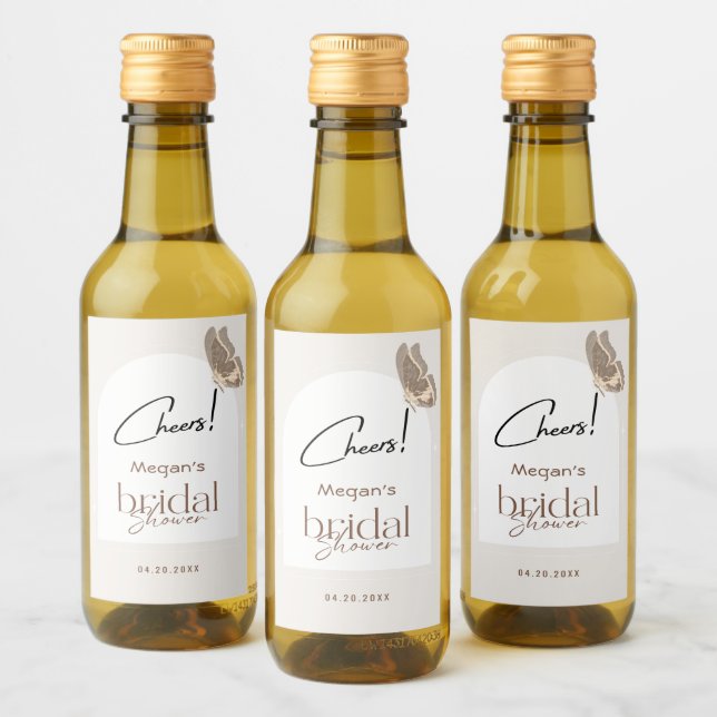 Modern minimalistisk Beige Butterfly-Möhippa Vinetikett (Flaskor)