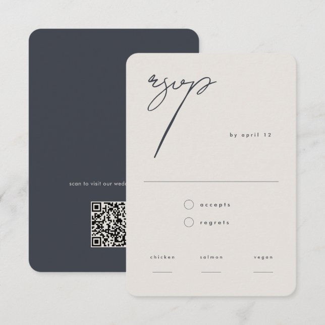 Modern Minimalistisk Beige Calligraphy QR-kod OSA Kort (Fram/baksida)