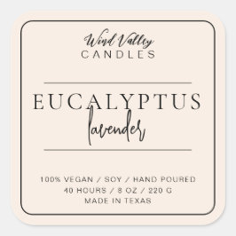 Modern minimalistisk beige elfenbensstearin-etiket fyrkantigt klistermärke