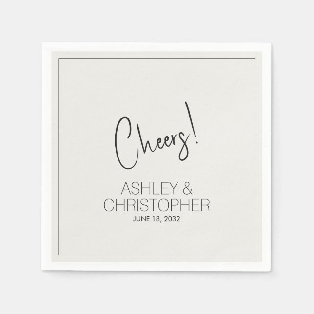 Modern minimalistisk Benvit Bröllop Pappersservett (Framsidan)