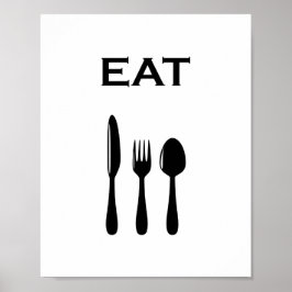 Modern minimalistisk bestick & EAT Typografi Poster