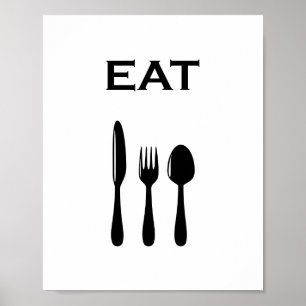 Modern minimalistisk bestick & EAT Typografi Poster
