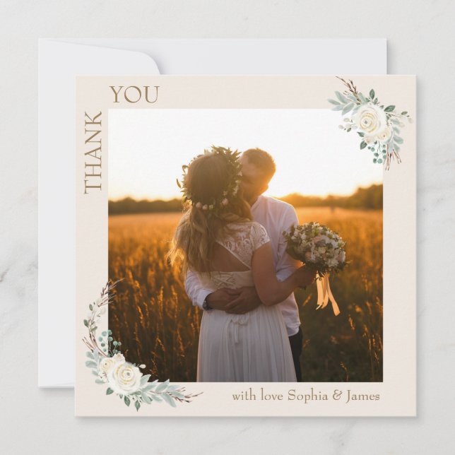 Modern minimalistisk bild av Cream Guld Blommigt,  Tack Kort (Framsida)