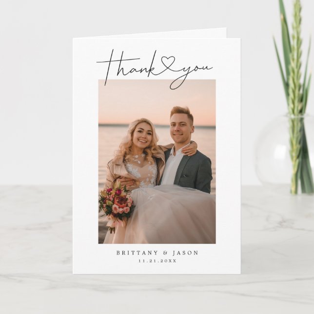 Modern, minimalistisk bild Heart Bröllop-foto Tack Kort (Framsida)