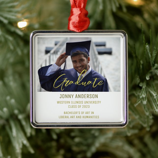 Modern, minimalistisk bild och skript julgransprydnad metall (Träd)