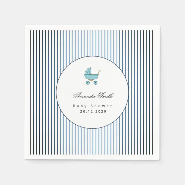 Modern & Minimalistisk Blå Barnvagn Baby Shower Pappersservett (Framsidan)