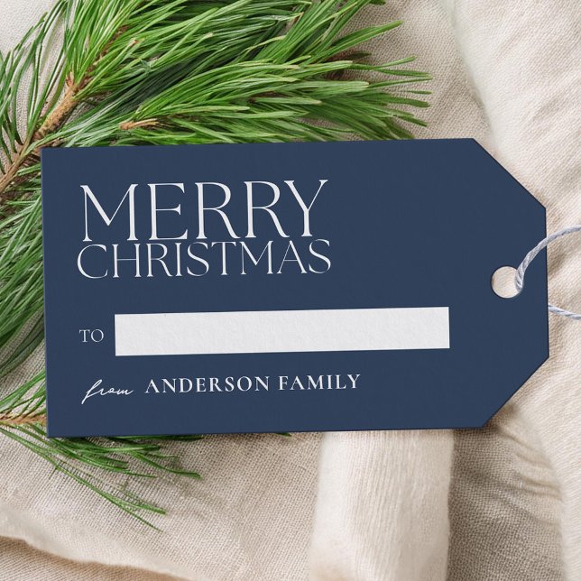 Modern minimalistisk blå God jul Presentetikett (Skapare uppladdad)