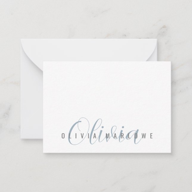 Modern minimalistisk blå monogram anteckningskort (Framsida)